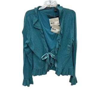 Liz Claiborne 2-Piece Ruffled Cardigan & Cami Set‎ - Teal, XL - NWT